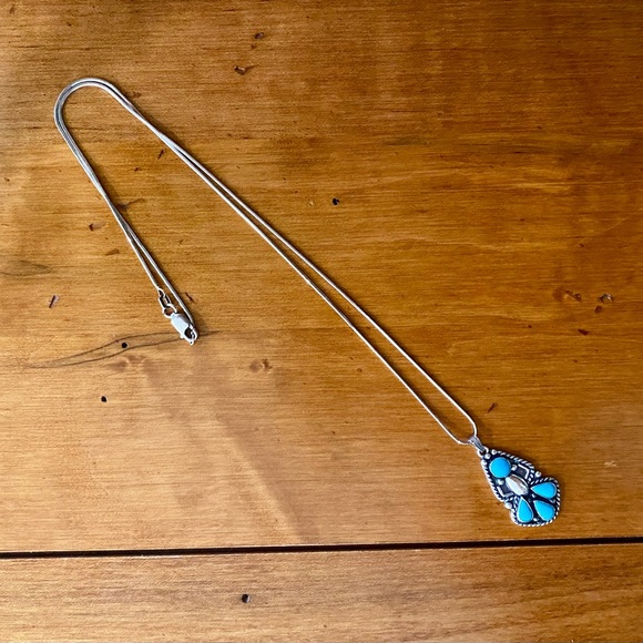 Southwestern Style Sterling Silver and Faux Turquoise Necklace - Picture 2 of 8